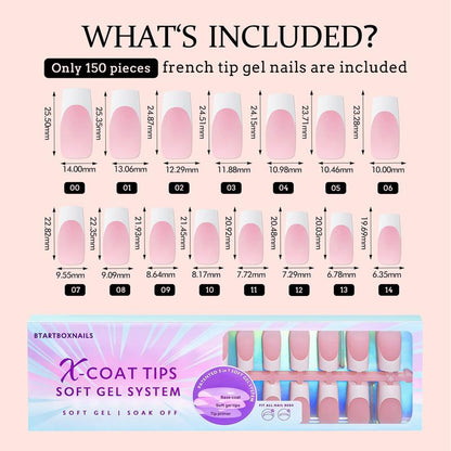 BTArtboxnails Soft Gel Nail Tips - Product only 150pcs XCOATTIPS Long Square French Tip Nude Press on Nails