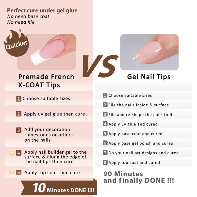 BTArtboxnails Soft Gel Nail Tips - Product only 150pcs XCOATTIPS Long Square French Tip Nude Press on Nails