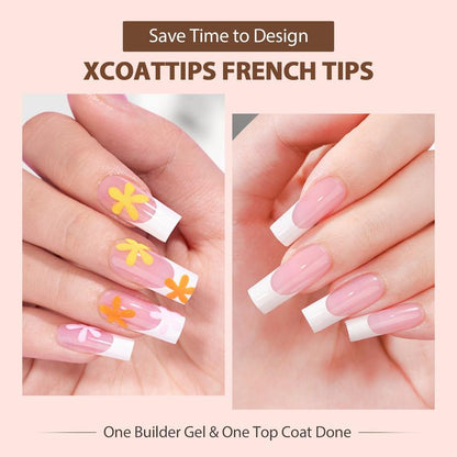 BTArtboxnails Soft Gel Nail Tips - Product only 150pcs XCOATTIPS Long Square French Tip Nude Press on Nails