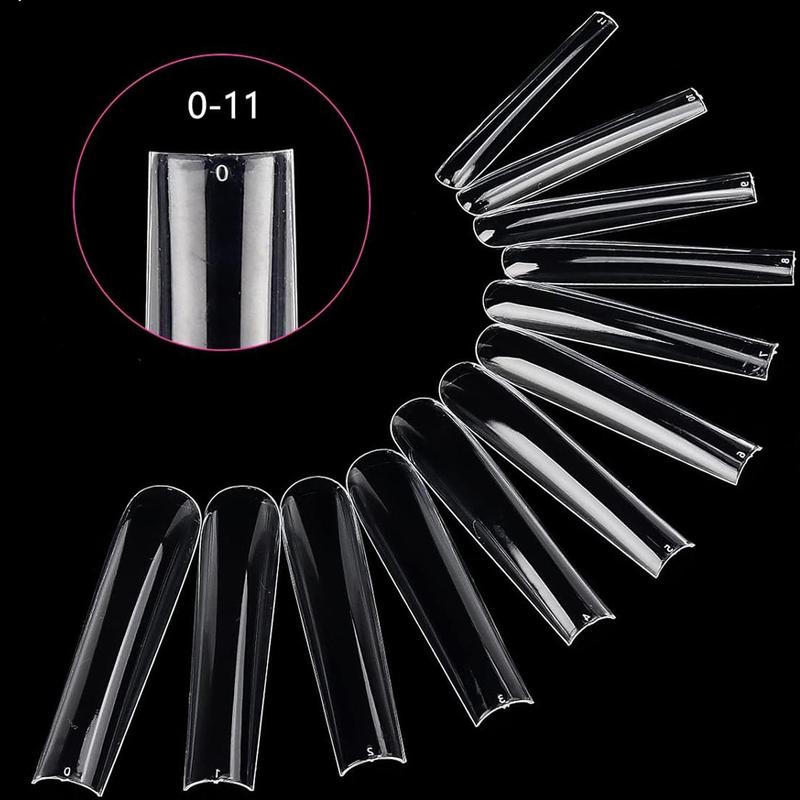 Professional Grade Acrylic Nail Extensions, 240pcs Clear Long Full Nail Tips & U-shaped Nail Clipper & Rectangular Buffer Block & Nail Brush & Nail File