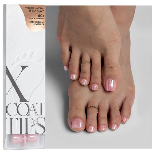 btartboxnails XCOATTIPS Toe Nail Tips -Product only 160pcs Pink Short Glazed Fake Toe Nails Fit for Short & Extra Short Toenails Bed, Chrome Press On Toenails for Women