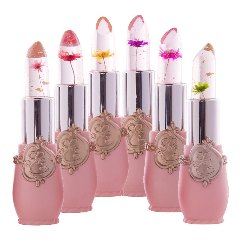 Ladies Flower Jelly Lipstick Temperature Change Moisturizer Lip Gloss Compact Makeup Color Hydrating