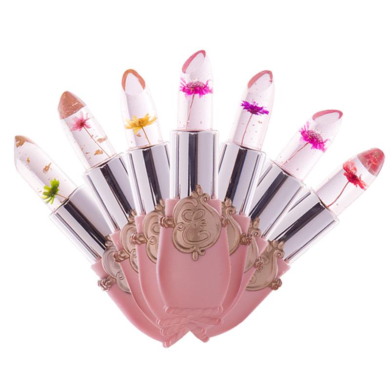 Ladies Flower Jelly Lipstick Temperature Change Moisturizer Lip Gloss Compact Makeup Color Hydrating