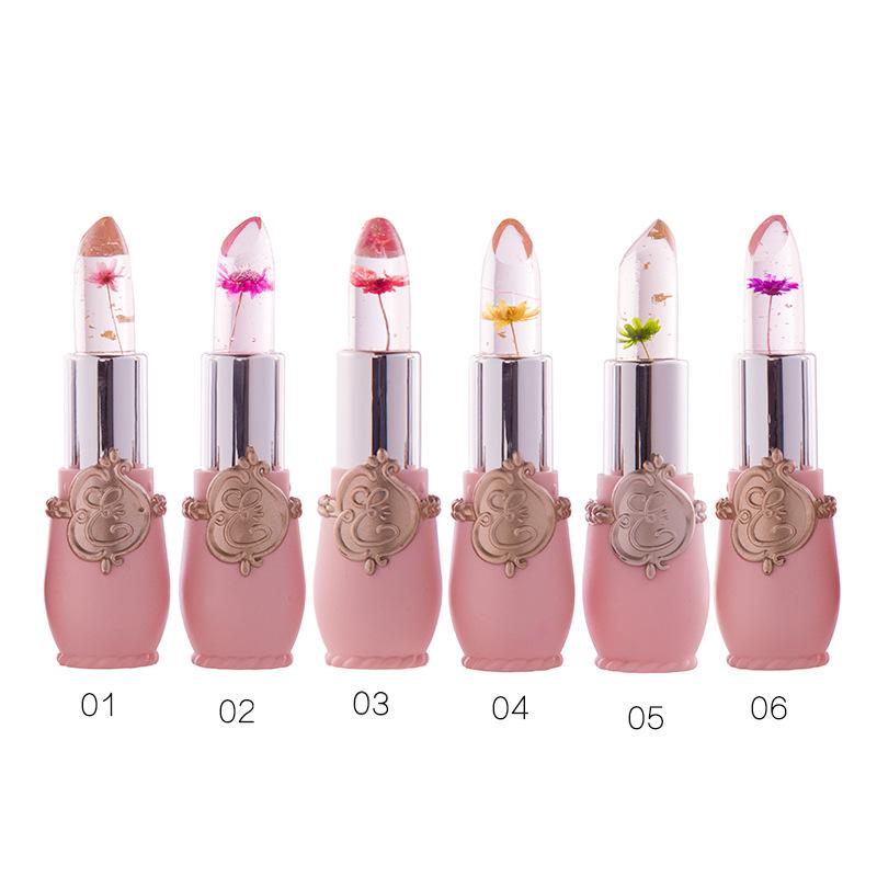 Ladies Flower Jelly Lipstick Temperature Change Moisturizer Lip Gloss Compact Makeup Color Hydrating