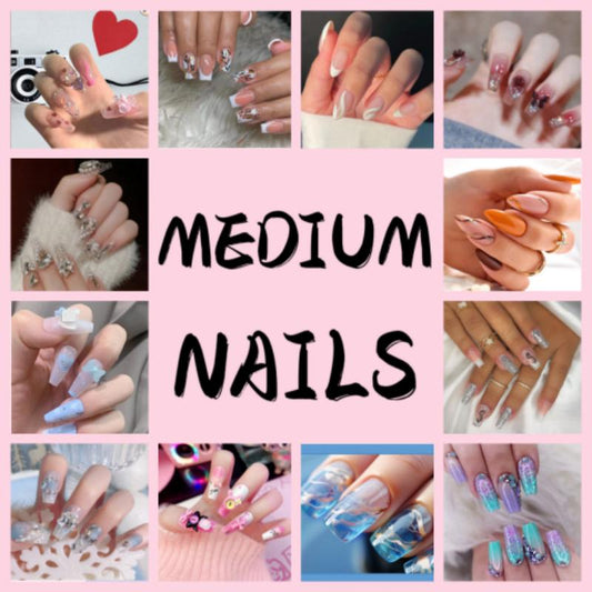 Medium Nails,M1-M62, 24Pcs Press On Nails,Waterproof Reusable Nails with Free Nail Tool Kits lightbluenails