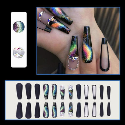 Colorful Feather Pattern Fake Nails, 24pcs Removable False Nails & 1 Sheet Tape & 1 Count Nail File, Nail Art Artificial Full Cover Kit, Women Girls DIY Manicure Accessories