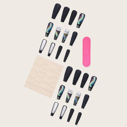 Colorful Feather Pattern Fake Nails, 24pcs Removable False Nails & 1 Sheet Tape & 1 Count Nail File, Nail Art Artificial Full Cover Kit, Women Girls DIY Manicure Accessories