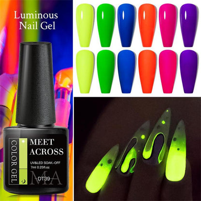 DIY Luminous Colored Gel Nail Polish Soak Off UV LED Nail Gel, 1 Count 7ml Fluorescent Glow-in-dark Nail Gel, Neon Color Soak Off UV Gel Varnish for DIY Manicure