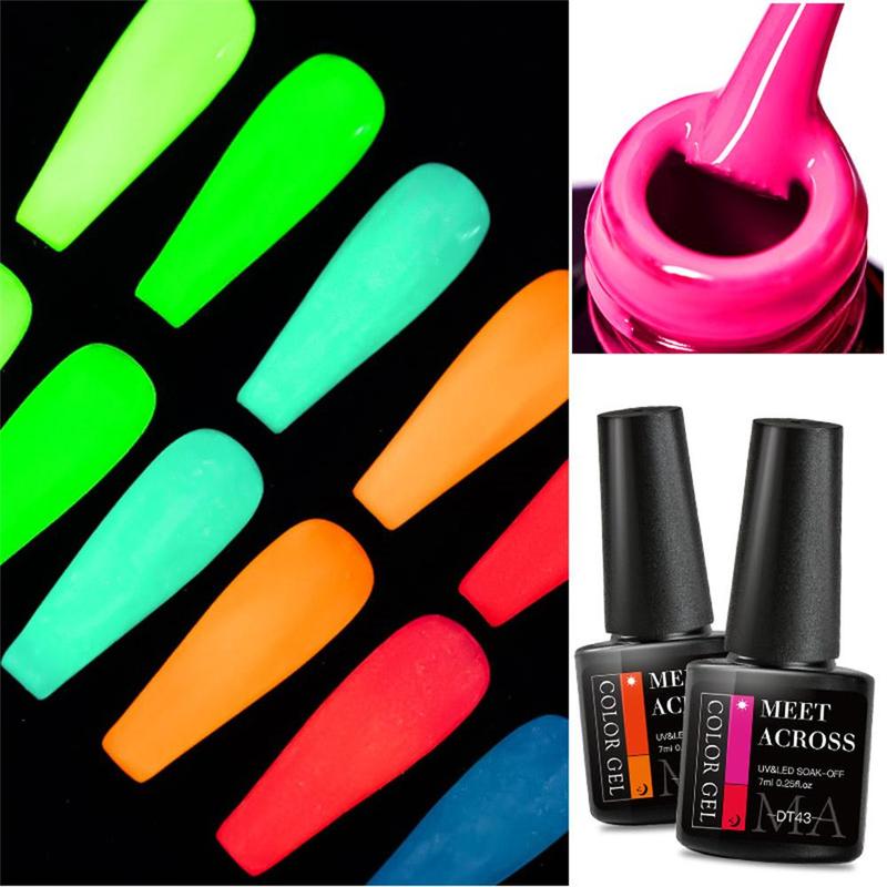 DIY Luminous Colored Gel Nail Polish Soak Off UV LED Nail Gel, 1 Count 7ml Fluorescent Glow-in-dark Nail Gel, Neon Color Soak Off UV Gel Varnish for DIY Manicure