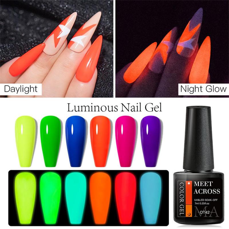 DIY Luminous Colored Gel Nail Polish Soak Off UV LED Nail Gel, 1 Count 7ml Fluorescent Glow-in-dark Nail Gel, Neon Color Soak Off UV Gel Varnish for DIY Manicure