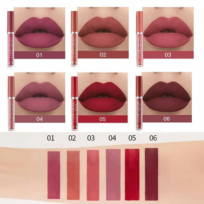 Matte Lipstick Set, 6 Colors Long Lasting Velvet Lips Tint Liquid Lipsticks Waterproof Non-Stick Cup Lipgloss Gift Set Makeup Cosmetic