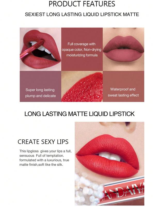 Matte Lipstick Set, 6 Colors Long Lasting Velvet Lips Tint Liquid Lipsticks Waterproof Non-Stick Cup Lipgloss Gift Set Makeup Cosmetic