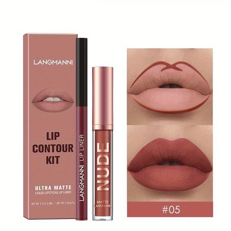 Long-lasting Lip Gloss & Lip Liner Makeup Set, 2 Counts Waterproof Liquid Lipstick, Moisturizing Lip Kit for Girls & Women, Cosmetic Gift