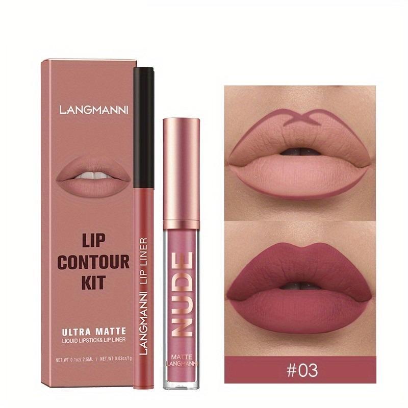 Long-lasting Lip Gloss & Lip Liner Makeup Set, 2 Counts Waterproof Liquid Lipstick, Moisturizing Lip Kit for Girls & Women, Cosmetic Gift