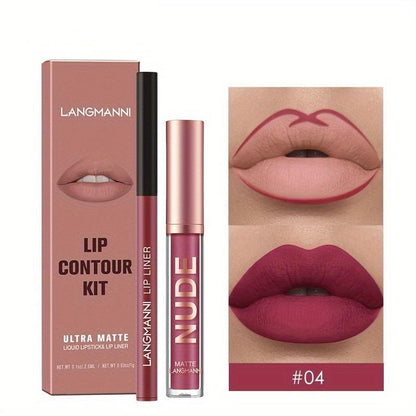 Long-lasting Lip Gloss & Lip Liner Makeup Set, 2 Counts Waterproof Liquid Lipstick, Moisturizing Lip Kit for Girls & Women, Cosmetic Gift