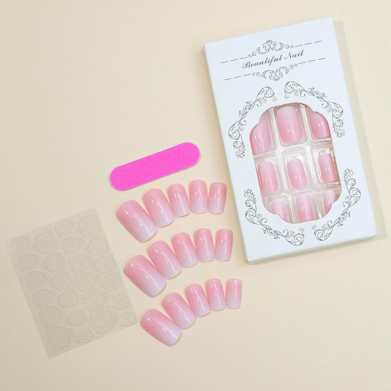 Glossy Gradient Fake Nails With Jelly Glue & Rubbing Strip, 24pcs Removable Nail Art Kit, Artificial Full Covers For Women & Girls