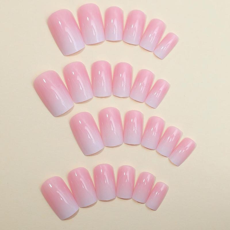 Glossy Gradient Fake Nails With Jelly Glue & Rubbing Strip, 24pcs Removable Nail Art Kit, Artificial Full Covers For Women & Girls