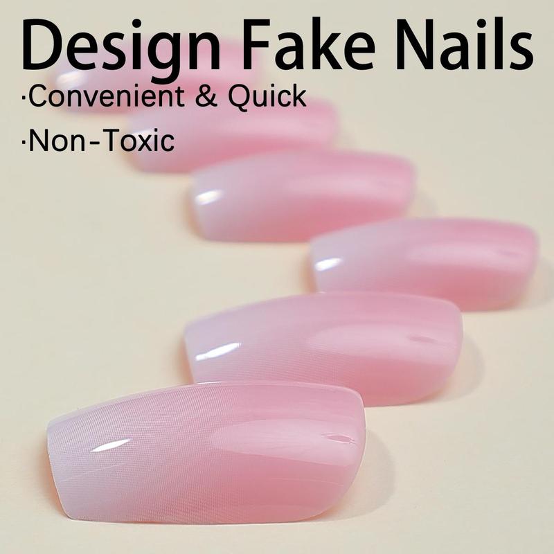 Glossy Gradient Fake Nails With Jelly Glue & Rubbing Strip, 24pcs Removable Nail Art Kit, Artificial Full Covers For Women & Girls