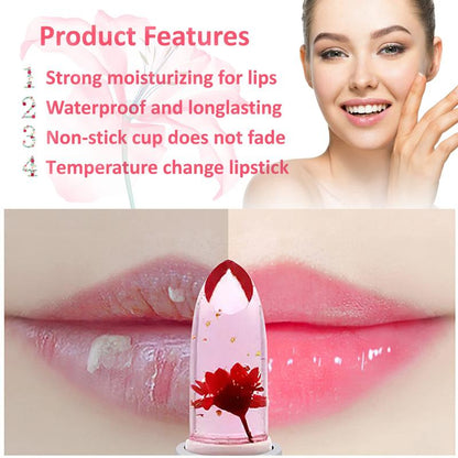 6 Pack Crystal Flower Jelly Lipstick,Magic Color Changing Lipstick,PH Clear Temperature Color Changing Lip Gloss,Lip Balm,Long Lasting Nourishing Moisturizing Lip Stick Set Hydrate Makeup Beeswax Gift Moisturize Cosmetic Glossy