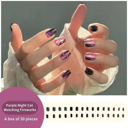 Cat Eye Design Square Fake Nail, 30pcs Full Cover Press on Nail, Removable DIY Artificial Nail Kit for Women & Girls