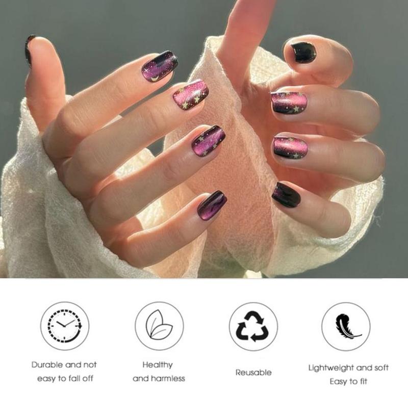 Cat Eye Design Square Fake Nail, 30pcs Full Cover Press on Nail, Removable DIY Artificial Nail Kit for Women & Girls