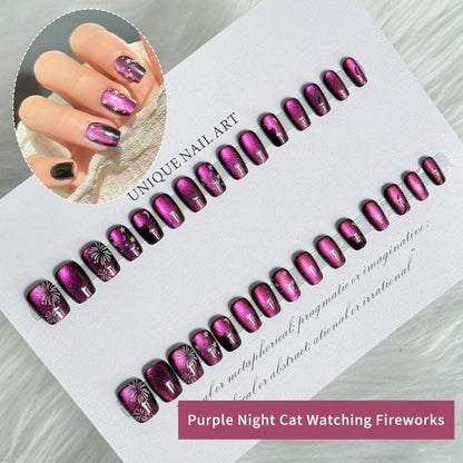 Cat Eye Design Square Fake Nail, 30pcs Full Cover Press on Nail, Removable DIY Artificial Nail Kit for Women & Girls