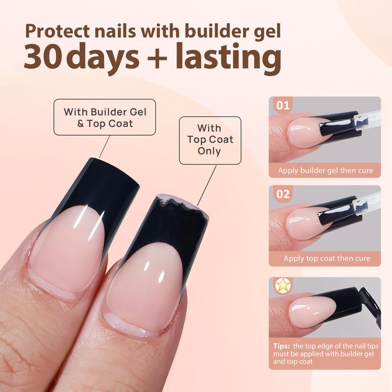 btartboxnails XCOATTIPS Black French Tip Gel Nails, product only 160Pcs Short Soft Gel Square Nail Tips 16 Sizes