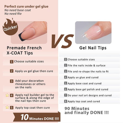 btartboxnails XCOATTIPS Black French Tip Gel Nails, product only 160Pcs Short Soft Gel Square Nail Tips 16 Sizes