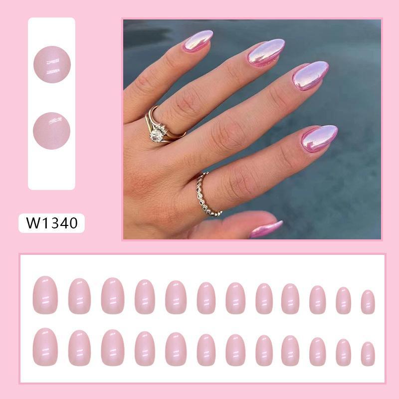 Solid Pink Polar Light Design Fake Nails with 1 Sheet Tape & 1 Nail File, 24pcs/box False Nails for Women & Girls, Removable Nail Art Artificial Full Cover, Women Girls DIY Manicure