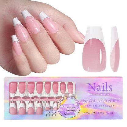 French Style Soft Gel Nail Tips, 150pcs Full Cover Press On Nails Kit, Nail Art Kit, Portable Finger Manicure Kit For Beginners, Artificial Full Covers For Women & Girls, Summer Gift