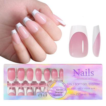 French Style Soft Gel Nail Tips, 150pcs Full Cover Press On Nails Kit, Nail Art Kit, Portable Finger Manicure Kit For Beginners, Artificial Full Covers For Women & Girls, Summer Gift