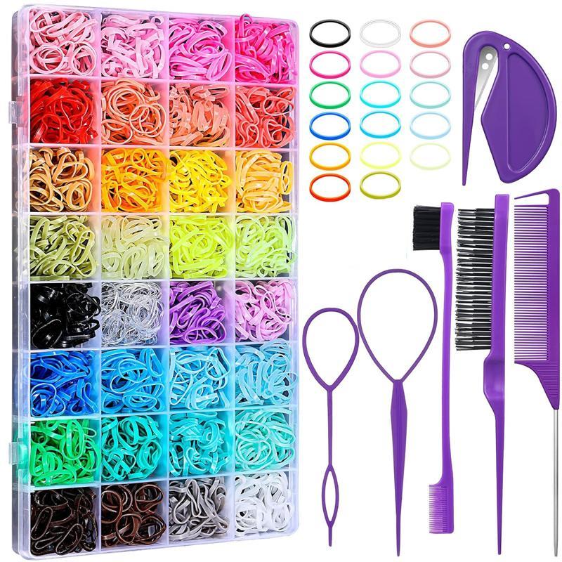 32 Color Hair Ties & Hair Styling Tools Set, 2006pcs/set Hair Elastic Band & Hair Styling Tool, Hair Accessories for Haircare