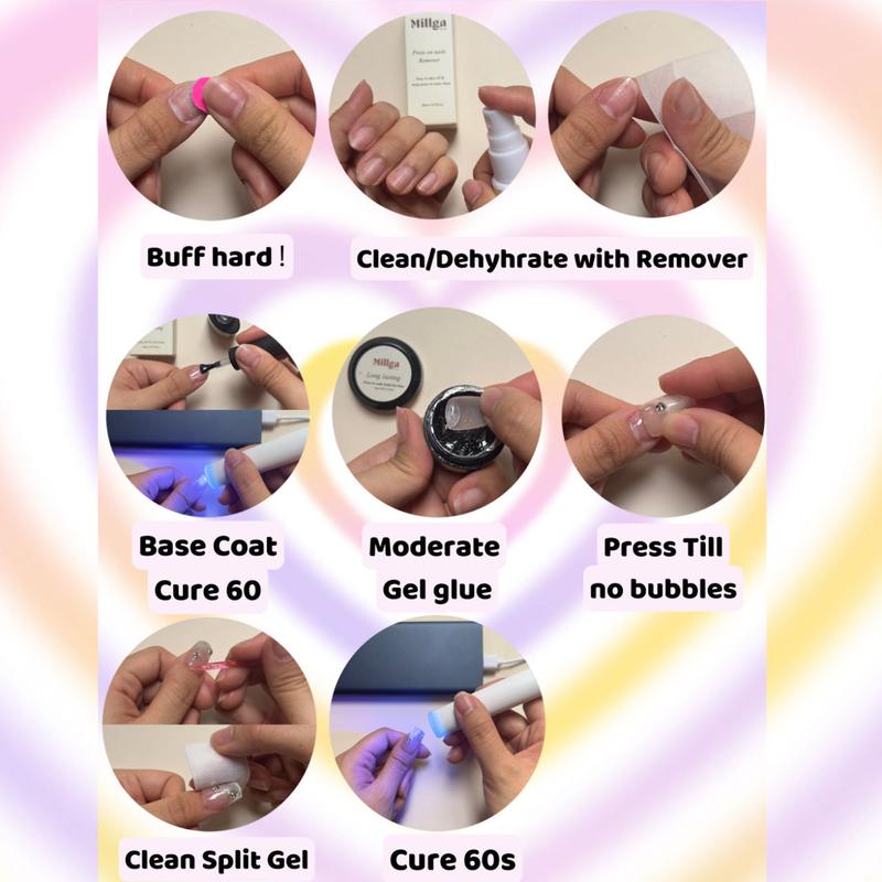 quality Press On Nails with UV Light lamp Gel Glue BaseCoat Remover Last 2 weeks Reusable Nail Polish Nail Gel Nail Care women gift cuties Acrylic Glossy fake nails false nails nail art kits glue on rhinestones long medium ballerina nail sticker