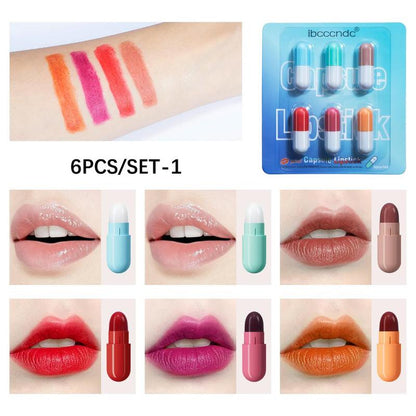 Pill Design Makeup Lipstick Set, 6 Counts/set Mini Capsule  Moisturizing Lip Balm, Glossy Lip Glaze Stick, Portable Tinted Solid Lip Gloss for All Occasions