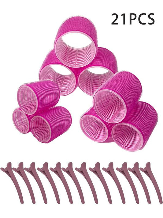 21pcs Solid Color Plastic Mixed Size Hair Roller Set, Easy Styling Curling Hair Tubes and Hair Clip, Hairstyle Accessories for Women & Girls for Daily Use