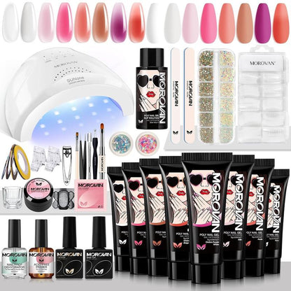 Morovan 8 Colors Poly Gel Nail Kit: Starter Kit with U V Lamp 48W Complete for Beginners with Everything Professional