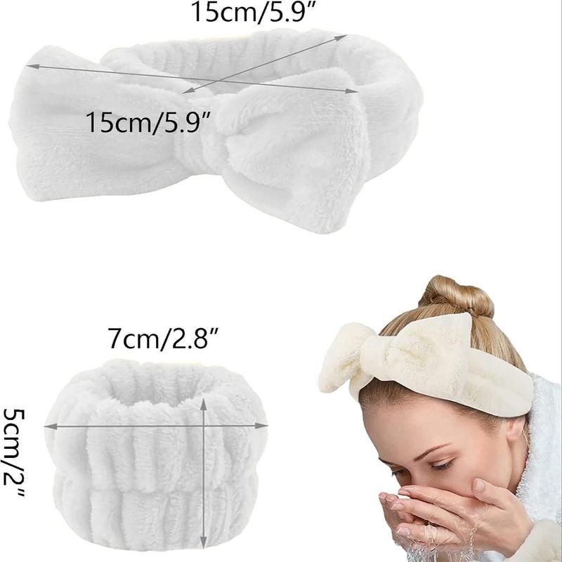 Bow Decor Hair Band & Wristband Set, 6 Counts/set Soft Hair Band & Water Absorbent Wristband, Hair Care & Styling Tool for Women & Girls