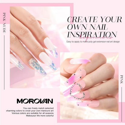 Morovan 8 Colors Poly Gel Nail Kit: Starter Kit with U V Lamp 48W Complete for Beginners with Everything Professional