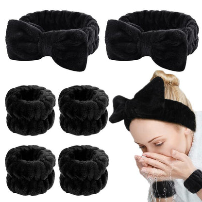 Bow Decor Hair Band & Wristband Set, 6 Counts/set Soft Hair Band & Water Absorbent Wristband, Hair Care & Styling Tool for Women & Girls