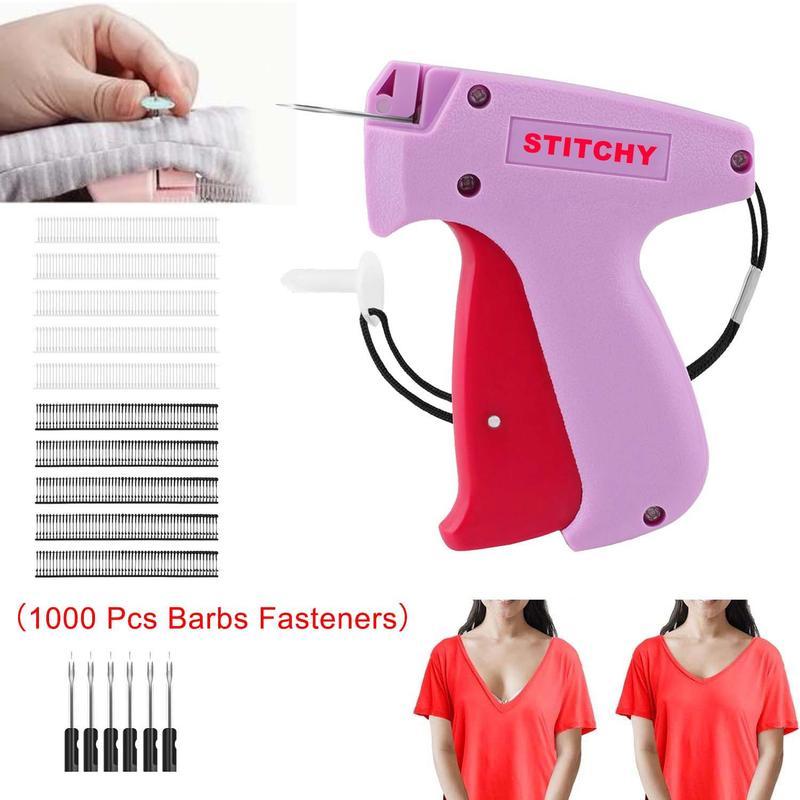 Stitchy Quick Clothing Fixer, Price Tag Gun, Stitch Gun for Clothes with 6 Needles & 1000 Pcs Barbs Fasteners, At Home Alterations, Wardrobe Assistant, Tagging Stitch Tool, Quilt Tacking, Mini Hemming Gun for Beginners