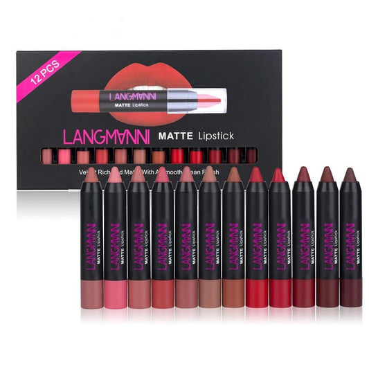 Long Lasting Matte Lipstick, 12pcs/set Matte Lip Balm, Easy Coloring Lip Sticks, Moisturizing Matte Lipstick, Suitable for All Occasions Lip Makeup, Velvet Matt Finish Lip Balm