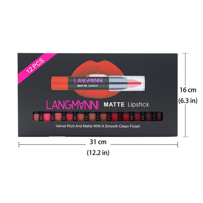 Long Lasting Matte Lipstick, 12pcs/set Matte Lip Balm, Easy Coloring Lip Sticks, Moisturizing Matte Lipstick, Suitable for All Occasions Lip Makeup, Velvet Matt Finish Lip Balm