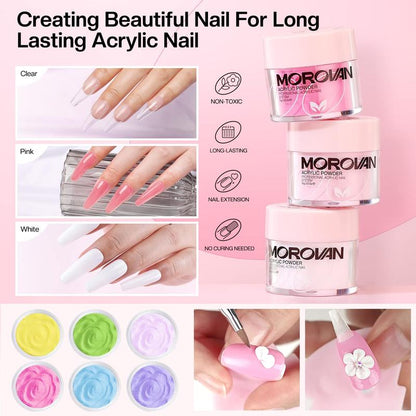 Morovan Acrylic Nail Kit with Drill - Nails Kit Acrylic Set for Beginners With Everything Glitter Acrylic Powder Set for Nails Supplies Acrylic Brushes Nail Tips Art Decoration Tools DIY Salon at Home