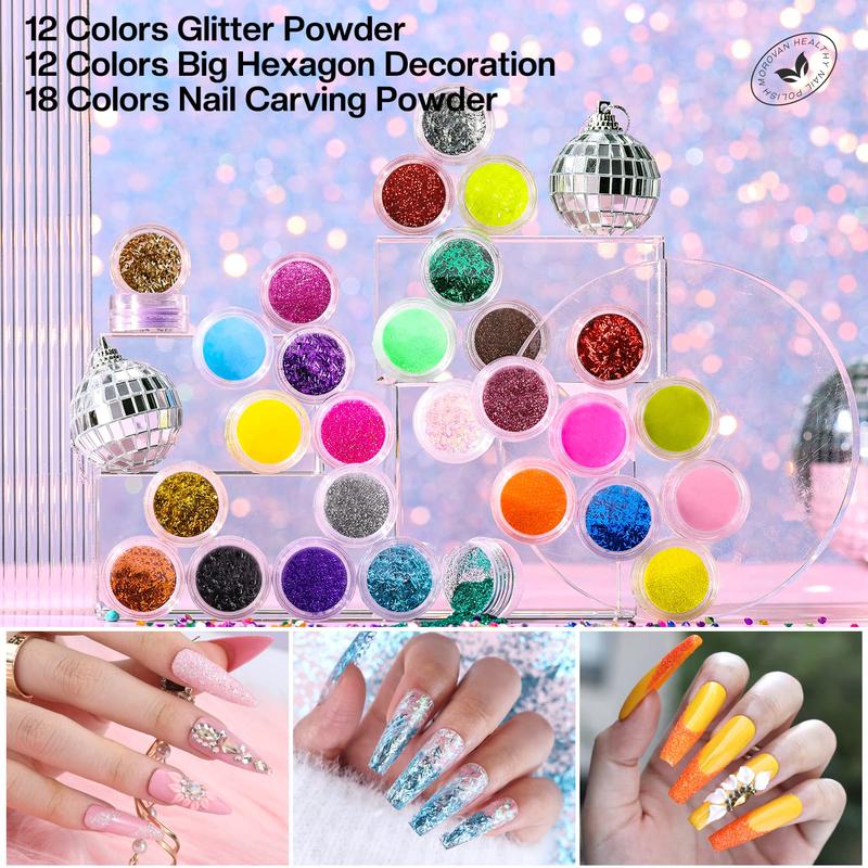 Morovan Acrylic Nail Kit with Drill - Nails Kit Acrylic Set for Beginners With Everything Glitter Acrylic Powder Set for Nails Supplies Acrylic Brushes Nail Tips Art Decoration Tools DIY Salon at Home