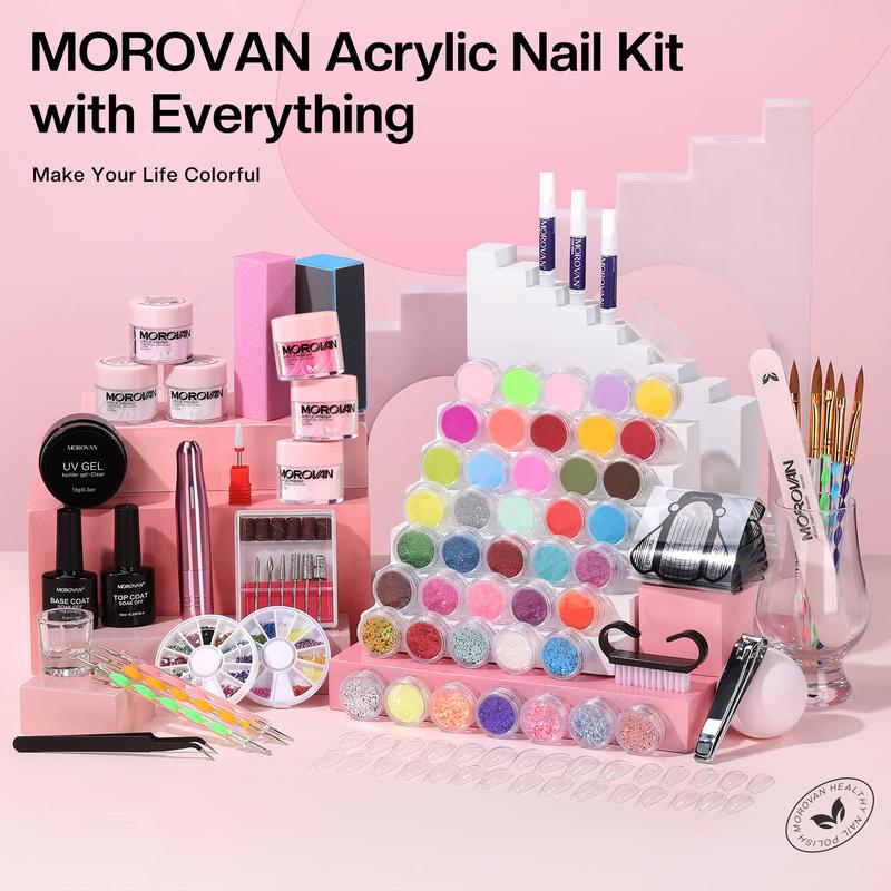 Morovan Acrylic Nail Kit with Drill - Nails Kit Acrylic Set for Beginners With Everything Glitter Acrylic Powder Set for Nails Supplies Acrylic Brushes Nail Tips Art Decoration Tools DIY Salon at Home