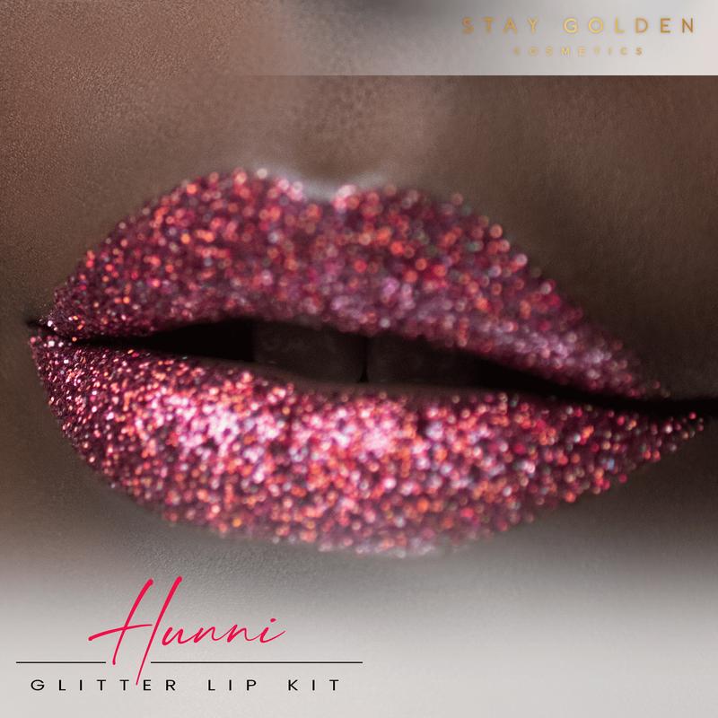 Stay Golden Cosmetics | Hunni Glitter Lip Kit without Lip Liner | Comes with Applicator, Cosmetic Glitter and Gloss Bond | Long-lasting High Pigmentation  Lipstick Makeup, Matte Finish