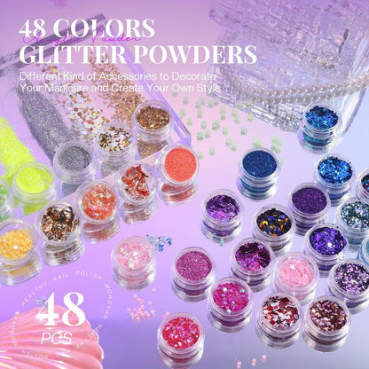 MOROVAN 8 Colors Poly Nail Gel Kit: 48 Colors Glitter Powder Poly Gel Kit with Nail Lamp Poly Gel Extension Nail Kit for Beginners and Professionals 2024 Nail Trends