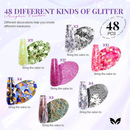 MOROVAN 8 Colors Poly Nail Gel Kit: 48 Colors Glitter Powder Poly Gel Kit with Nail Lamp Poly Gel Extension Nail Kit for Beginners and Professionals 2024 Nail Trends