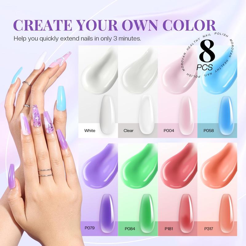 MOROVAN 8 Colors Poly Nail Gel Kit: 48 Colors Glitter Powder Poly Gel Kit with Nail Lamp Poly Gel Extension Nail Kit for Beginners and Professionals 2024 Nail Trends