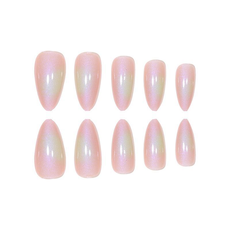 24pcs/set Glitter Long Almond Fake Nails, Removable Glossy Nail Art Artificial Full Cover, Women Girls DIY Manicure, Elegant Press On Fake Nail Kit, Manicure Accessories